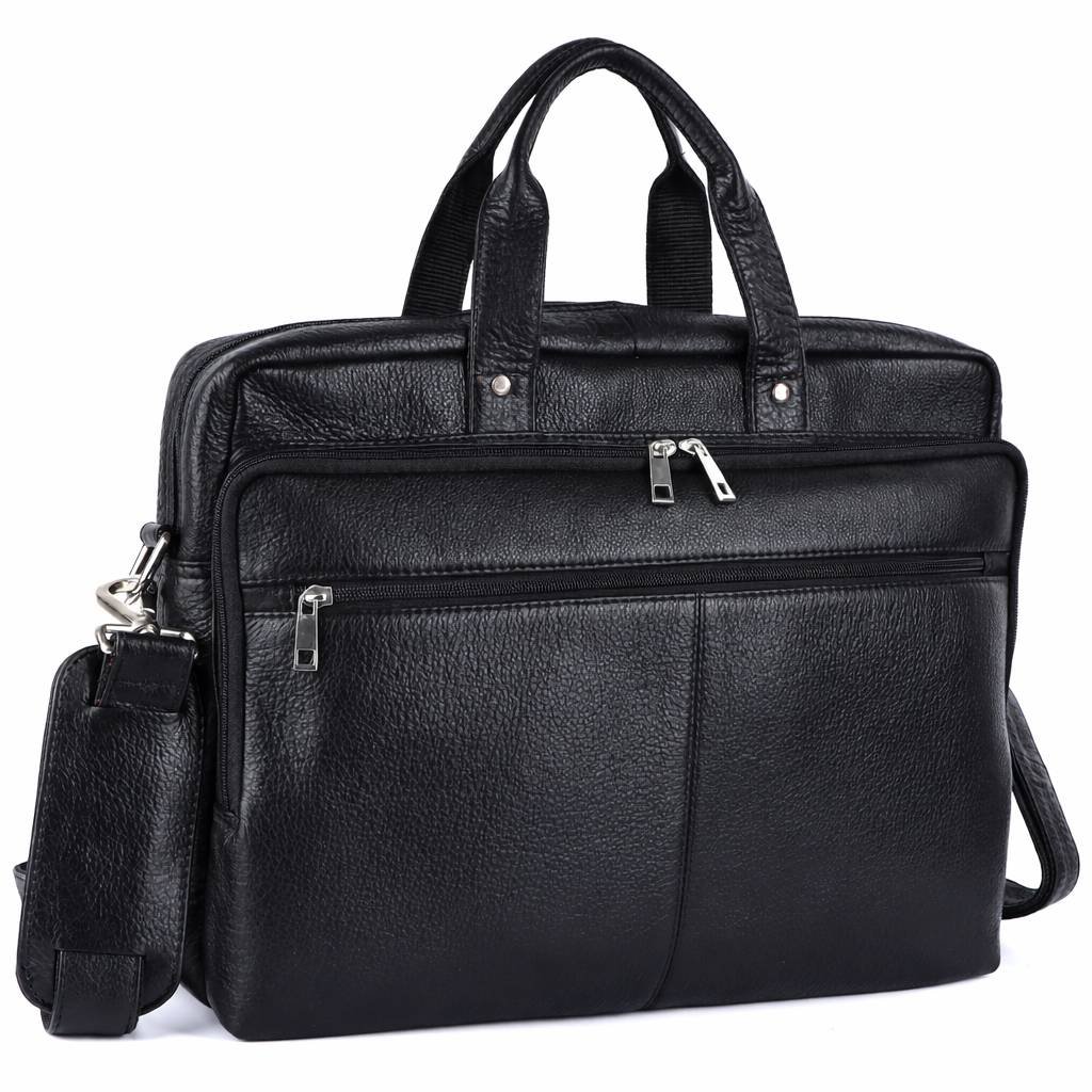 Premium Black Genuine Leather Laptop Bag