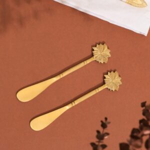 Handcrafted Brass Butter Knife with Leaf Motif Handle
