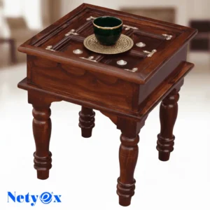 Solid Sheesham Brass Work L+T Design Side Table
