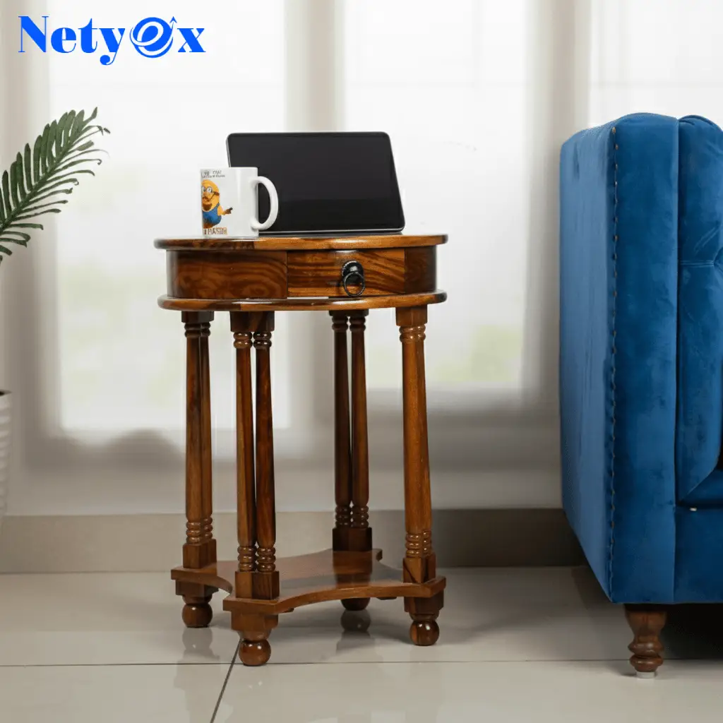 Solid Sheesham Wood Round Telephonic Side Table